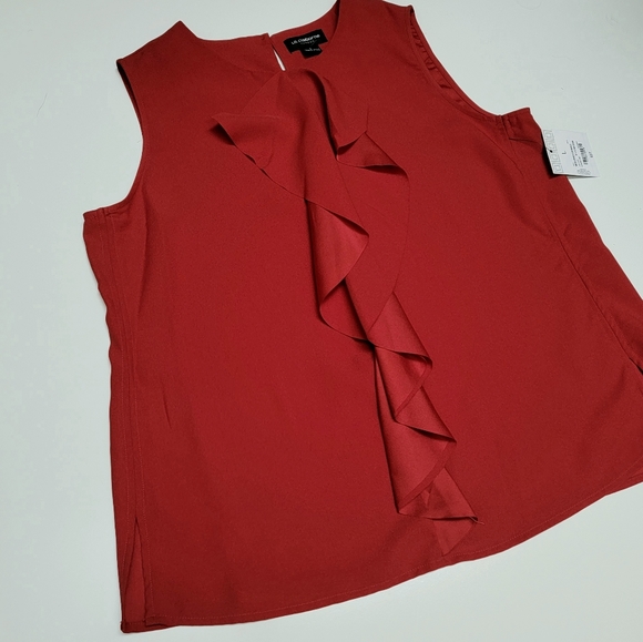 Liz Claiborne Sleeveless Waterfall Front Ruffle Blouse | Large | Red Top - Picture 1 of 9